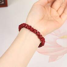 1pc Men's Cinnabar Stone Beaded Bracelet - Red - View 8