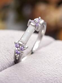 1 chiếc nhẫn đá Cubic Zirconia thời trang dành cho nữ, thích hợp làm quà tặng Ngày Valentine, đám cưới, kỷ niệm, tiệc tùng. - 1 # - Xem 2
