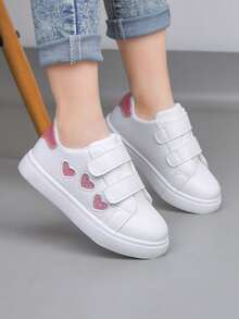 1双2026新款爱心魔术贴女童休闲运动鞋，时尚百搭校园跑步鞋 - 白色 - 查看 1