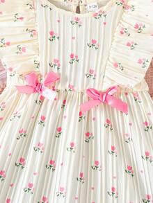 Summer Baby Girl Ditsy Floral Dress, Baby GirlCasual Sweet Cute Mini Dress - Apricot - View 6