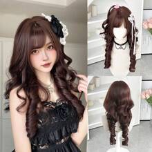 NAMM 22英寸棕色刘海角色扮演假发 - 长款波浪卷发刘海假发，耐热纤维合成全机染服装假发，适用于音乐派对、动漫角色扮演、摄影等场合。 - 棕色 - 查看 12