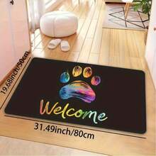 1 Peça Tapete de Área com Estampa de Pata de Boas-Vindas, Tapete de Sala, Tapete de Banheiro, Tapete de Chão de Cozinha, Tapete de Sala de Estar, Tapete de Quarto, Capacho Interno, Tapete de Entrada Lavável, Tapete Decorativo, Carpete Interno - A - Visão 3