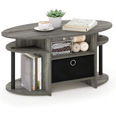 Furinno Jaya - Mesa de Centro Ovalada, Color Gris y Negro