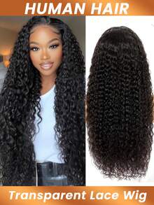 Water Wave Curly Lace Front Wigs Human Hair Natural And Soft Human Hair Wig 5x5 Transparent Deep Wave Lace Closure Wig For Women 180% Density - Natural Black - View 3