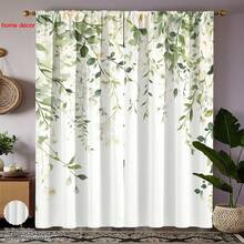 Bộ 2 rèm cửa in kỹ thuật số họa tiết lá mùa xuân Bắc Âu, nền trắng, cản sáng, thích hợp cho phòng ngủ, phòng khách, văn phòng, thiết kế có khe luồn thanh treo, chống phai màu, phong cách nghệ thuật. - Nhiều màu - Xem 9