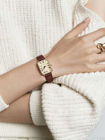 1 件简约复古美学方形表盘手表，适合日常穿着、生日、女士礼物、周年纪念、光棍节、万圣节促销，无礼盒