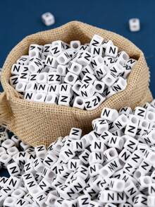 100/1000pcs/Pack White Background Black Letter Beads, 6mm Acrylic English Alphabet Square Letter Beads DIY Jewelry Making Accessories, Decorative Supplies | Overflowing Beads | Durable Bead Material For Jewelry Making - Black and White - View 16