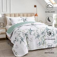2/3pcs Bamboo Bedspread Set (Bedspread*1, Pillowcase*1/2, Pillow Insert Not Included), Fashion Printed Design, Elegant, Breathable & Comfortable, Soft, Suitable For Bedroom, Hotel, Guest Room, Bedding Set, All Season - White - View 3