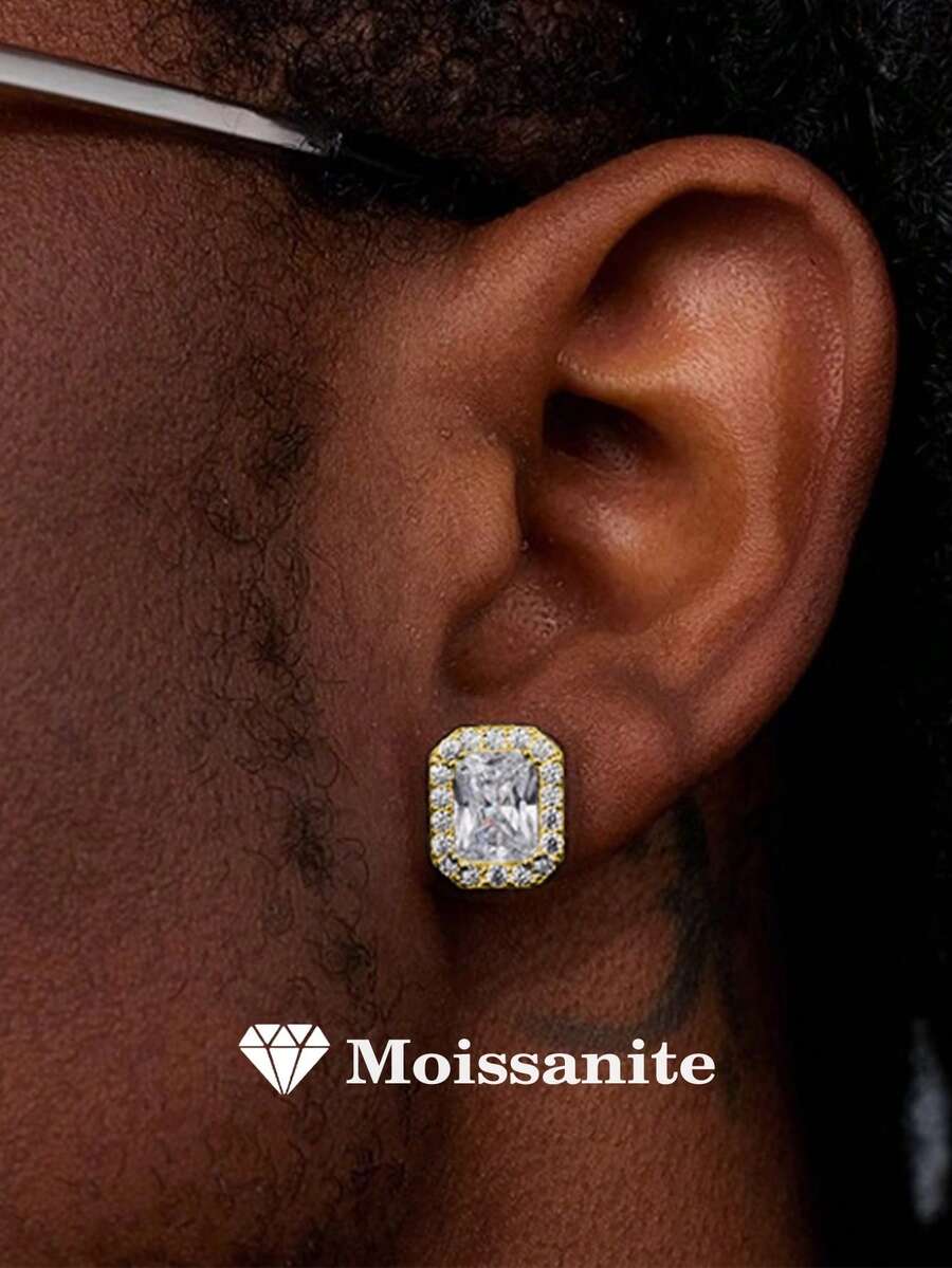 2颗925银0.8克拉莫桑石方形耳钉，适合女性日常佩戴、派对、节日、情人节、母亲节、生日、结婚纪念日等场合，是馈赠佳品。 - 金黃色 - 查看 1