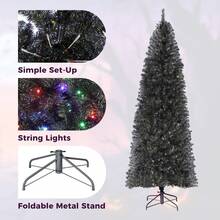 Árbol de Navidad artificial de 2,3 m, color negro, con base de metal resistente y puntas de ramas realistas, decoración navideña delgada y esbelta para Halloween, hogar y oficina. Color negro. - Multicolor - Ver 8