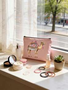 Bolsa de cosméticos con estampado de camello y palmera, disponible en múltiples estilos, estilo impreso colorido, bolsa de maquillaje reutilizable con patrón de camello, ligera, bolsa de almacenamiento de maquillaje y artículos de tocador, bolsa de cosméticos con cremallera, monedero conveniente, bolsa de tocador, bolsa de almacenamiento, accesorio de viaje, excelente para compras, multiusos, para organizar cosméticos, brochas, accesorios - Multicolor - Ver 9
