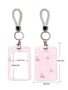 1pc Cute Lace Striped Bow Design ID Card Holder With Keychain Clip, Butterfly Phone Lanyard, Keychain Badge Rack - Rectangle - View 3