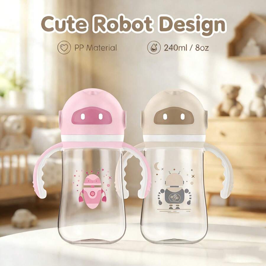 240毫升/8盎司婴儿奶瓶 - PP材质，带提手，防摔设计，超轻便携，宽口设计，方便清洗 - 彩色 - 查看 1