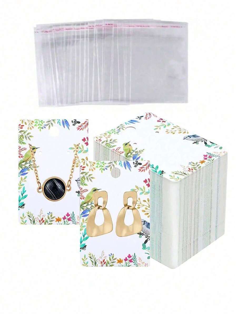 50/100/200张装珠宝包装纸卡，耳环项链展示卡，礼品袋 - 彩色 - 查看 1