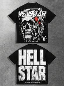 100% Cotton Material, Men's Summer Shirt,  Heavy Metal Aesthetic  Aggressive Skull Graphic  T-Shirt, Suitable For Adults' Wear, Casual And Fashionable, Versatile For All Occasions, Urban Style, Suitable For Costume At Carnivals And Valentines Day, And Also A Choice For Daily Casual Wear.Vintage T Shirts,Camisetas Para Hombre,Graphic T Shirts - Black - View 1