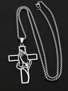 1pc Personalized Hollow Cross Geometric Exaggerated Minimalist Vintage Casual Necklace - Silver - View 4