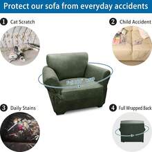 Single Sofa Cover Leather Look Chair Covers For Living Room 1-Piece Sofa Chair Covers With Arms Stretch Furniture Protector With Elastic Bottom & Pockets(Armchair, FArmyss Gre1en) - 陸軍綠軍 - 查看 7