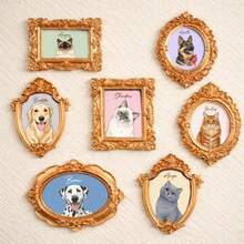 Custom Pet Portrait Frame Magnet, Personalized Vintage Gold Mini Frame Collection, Pet Gallery Magnets, Victorian Style Photo Frame Fridge Magnet, Animal Illustration Decor, Pet Lover Home Decor Gift - Multicolor - View 5