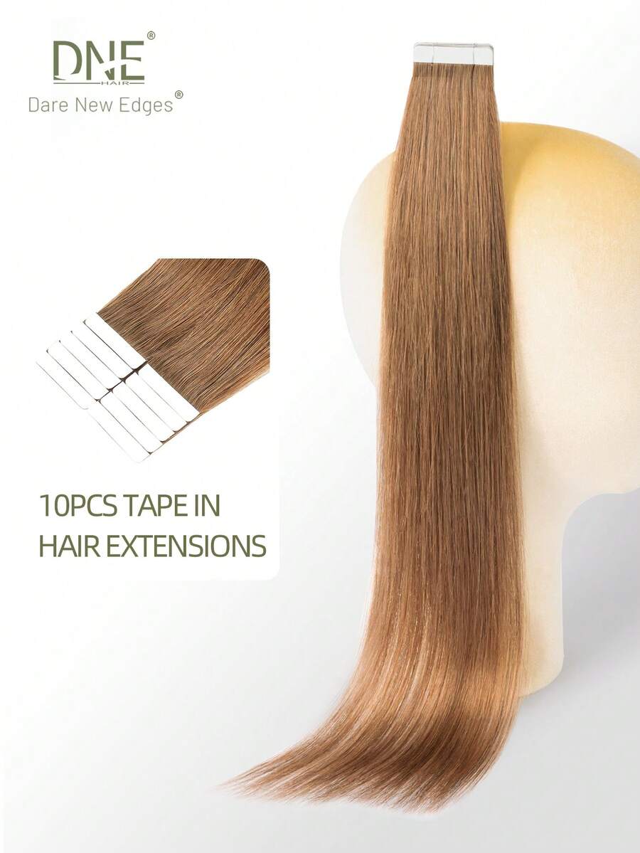 DNE HAIR 10件組 100%人髮無縫隱形接髮片,14-22英吋長,#6淺棕色直髮,絲滑柔順質感,髮尾豐厚,適合細髮,適用於日常使用與沙龍使用,適合所有女性與女孩 - S6 - 查看 1