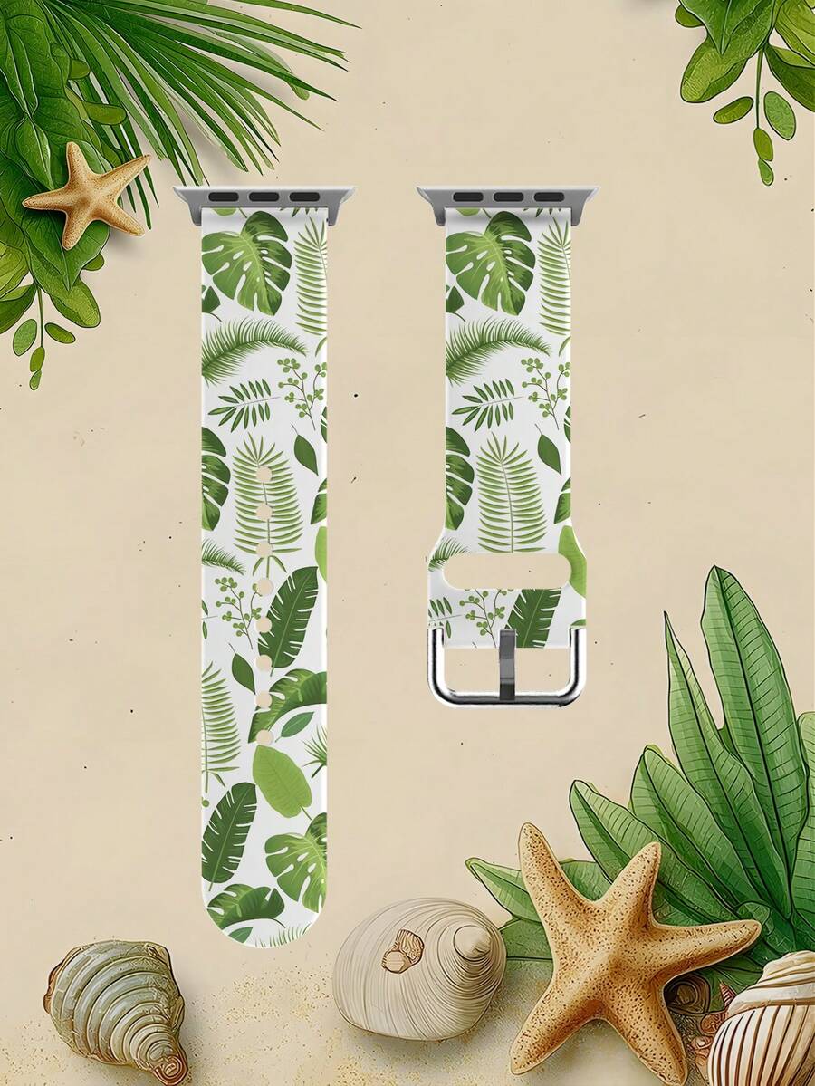1 dây đeo đồng hồ thay thế mềm mại, co giãn, thoáng khí họa tiết lá nhiệt đới, tương thích với đồng hồ thông minh , Honor, kích thước 38mm 40mm 41mm 42mm 46mm 45mm 44mm 49mm, quà tặng kỳ nghỉ biển, họa tiết cây dừa, dây đeo đồng hồ silicon thường ngày tương thích với Apple Watch Ultra SE/11/10/9/8/7/6/5/4/3/2/1 - Nhiều màu - Xem 1