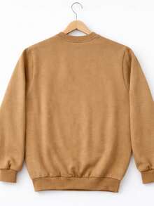 Men's Crew Neck Fleece Sweatshirt, Thick Winter Coat, Cotton - Beige - View 10