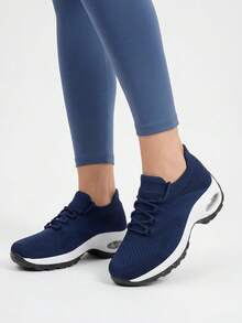 Giày thể thao nữ màu trắng và hồng kiểu dáng slip-on, có đệm giảm sốc, phù hợp cho chạy bộ, mặc thường ngày, khiêu vũ, cho con bú, đế cong, đế xuồng - Màu xanh lam - Xem 4