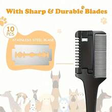 1 Pc Pet Razor Comb With 10 Replacement Blades, 2-In-1 Dog And Cat Hair Trimmer, PP Material Double-Sided Cutting Comb Suitable For Various Breeds, Trimming Tool For Hair Removal And Thinning - Multicolor - View 11