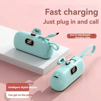 Fast Charging Power Bank With Built-In Cable Mini Portable Power Bank Charger For IPhone – Upgraded 5000mAh 20W PD Fast Charging Battery Pack With Built-In LED Light & Convenient Phone Stand, Ultra Compact Design, Fully Compatible With IPhone17/16/15/14 Series/14 Plus/14 Pro Max/13/13 Pro Max/12/11/XR/8/7/6, Perfect On-The-Go Mobile Power Supply Valentine's Day Gift