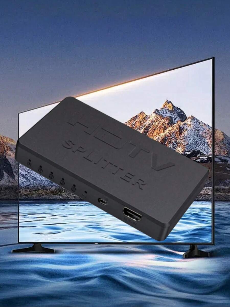 4K Ultra HD HDTV Splitter 1 Input 4 Outputs, 1 To 4 Screen Splitter, Multi-Screen Extender For TV, Computer And Monitor - Black - View 1