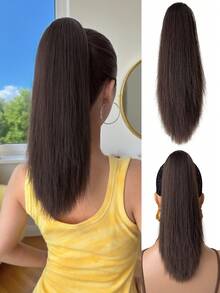 16 Inch Long Straight Ombre Black Brown To Burgundy Claw Clip Ponytail Hair Extension, Made Of Heat-Resistant Synthetic Fiber, Suitable For Women For Christmas, Halloween, Music Festivals, And Daily Use - Two-Tone - View 14