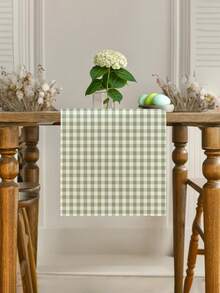 1pc Modern Minimalist Plaid Table Runner, Rectangular Tablecloth, Available In Multiple Sizes, Suitable For Home Dining, Home Decor, Outdoor Parties And Restaurant Decoration, Perfect Gift For Outdoor Dining Table Setting, Linen-Like Texture - Light Green - View 8