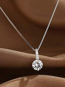 1 Peça Colar minimalista com pingente redondo em prata de lei S925, adornado com cristais brilhantes, ideal para meninas e mulheres, presente de formatura/aniversário para melhores amigas, acessório para uso diário. - redondo - Visão 6