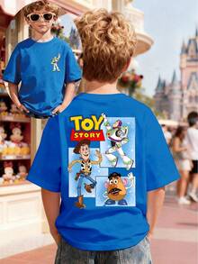 Disney Apparel, This Boy's T-Shirt Features A Double-Sided Toy Story Woody Cartoon. This Soft And Breathable Short Sleeved Round Neck T-Shirt Is Perfect For Spring And Summer Wear, Making It An Ideal Choice For Daily Wear, Vacation And Leisure, Outdoor Exploration, School Life, And Shopping Trips. It Is Also An Excellent Gift For The Same Boy And Girl. Every Child Deserves One. - bleu indigo - Voir 1