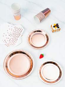 Rose Gold Disposable Plates, Napkins, Cups - 8 Guest Party Supplies Set, Disposable Paper Plates Tableware Suitable For Birthday, Wedding, Theme Party, Family Picnic - Multicolor - View 5