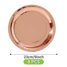 Rose Gold Disposable Plates, Napkins, Cups - 8 Guest Party Supplies Set, Disposable Paper Plates Tableware Suitable For Birthday, Wedding, Theme Party, Family Picnic - Multicolor - View 8