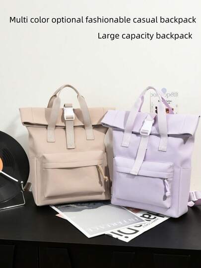 1pc Solid Color Campus Backpack, Minimalist Casual Multipurpose Backpack For Students And Daily Use
