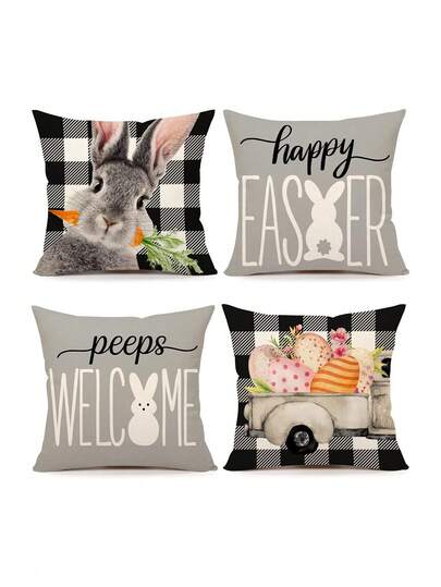 4pcs, New Pillowcase, Easter Pattern, Warm And Comfortable, Beautiful And Practical, 17.7 Inches * 17.7 Inches, Suitable For Home Sofa Decoration, Home Accessories, Bedroom Zipper Pillowcase (Without Pillow Core)
