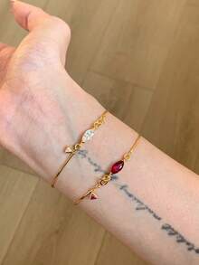 1pc Snake Bone & Teardrop Zirconia Minimalist Bracelet - Horse-eye Snake Bone Bracelet - View 4