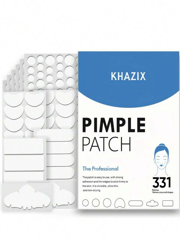 331pcs Large Acne Pimple Patches, Hydrocolloid Material, Multiple Shapes Available Including Crescent, Strip, Square, Rectangle, Nose Patches, 8 Size Options