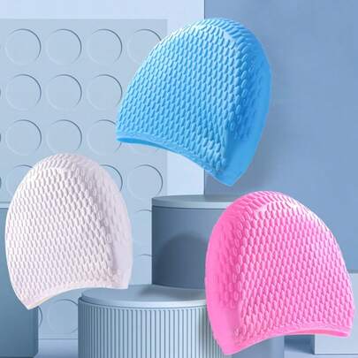 3 chiếc mũ bơi silicon hình giọt nước dành cho người lớn, có bảo vệ tai, phù hợp với tóc dài.