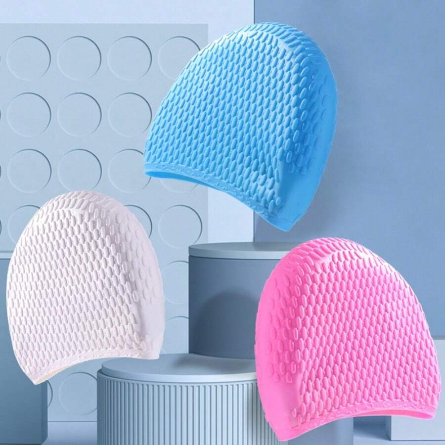 3 chiếc mũ bơi silicon hình giọt nước dành cho người lớn, có bảo vệ tai, phù hợp với tóc dài. - Nhiều màu - Xem 1