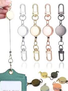 1个防盗伸缩金属钥匙链，弹性钥匙扣夹，适用于护士/办公室/学生证，登山扣，男女通用汽车钥匙链礼品 - 彩色 - 查看 7