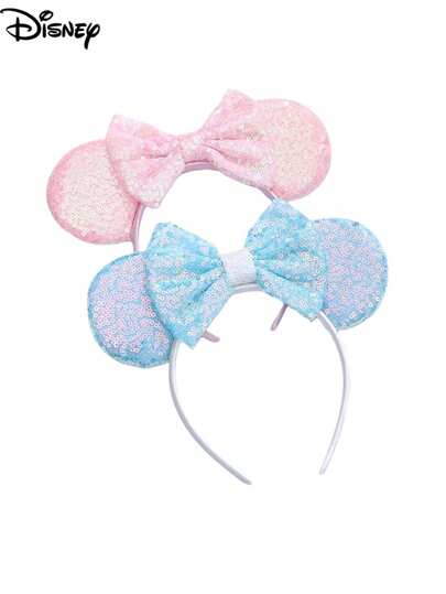 Disney 1个迪士尼卡通可爱蝴蝶结亮片发箍，卡通梦幻粉色装扮发饰，适合主题公园、节日表演、情人节礼物