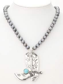 1件西部乡村风格仿珍珠CCB牛仔靴和绿松石吊坠项链 - 項鍊 - 查看 13