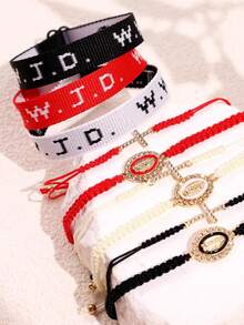 3件套 时尚独特设计 百搭个性化编织字母、十字架、圣母玛利亚吊坠手链套装，男女皆宜，日常佩戴及节日礼物首饰 - 彩色 - 查看 2
