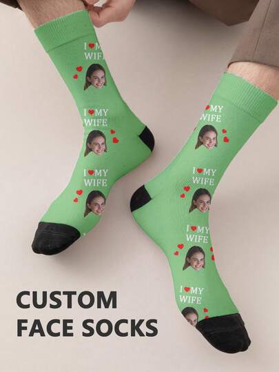 1 Pair Of Customized Face Children's Mid Tube Socks, Put Any Face On Socks,Boy And Girl, Personalized Socks For With Photos, Interesting Customized Picture Pairs With Medium To Long Socks, Suitable For Valentine's Day, Birthdays, Gift Giving