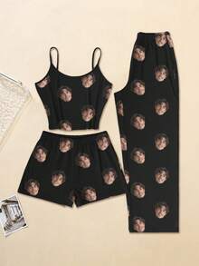 Bộ đồ ngủ 3 món nữ tùy chỉnh, có thể in bất kỳ họa tiết nào, đồ ngủ cá nhân hóa với ảnh, đồ ngủ thoải mái với hình ảnh ngộ nghĩnh tùy chỉnh. Thích hợp cho Ngày Valentine, Sinh nhật, Quà tặng, Cá nhân hóa, Đầy màu sắc, Dễ thương, Hài hước, Độc đáo, Quà tặng lý tưởng cho bạn gái, Thích hợp cho bạn gái, Gia đình, Bạn bè, Người lớn tuổi, Thời trang cho mùa thu, Các dịp tiệc tùng. - màu đen - Xem 3