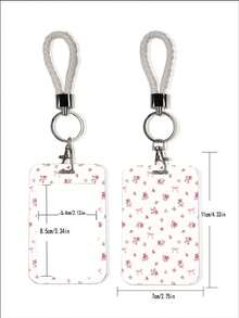1pc Cute Lace Striped Bow Design ID Card Holder With Keychain Clip, Butterfly Phone Lanyard, Keychain Badge Rack - Rectangle - View 5
