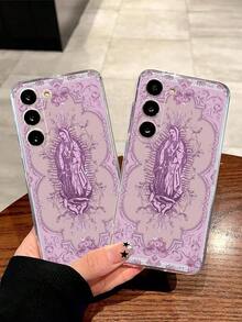 1pc Creative Purple Virgin Flower Soft Phone Case, Compatible With Huawei Honor, Compatible With Redmi, Galaxy A04e/12/A13/A14/A34/A50/A52/A53/A54/S21/S22/S23/S24/S25/S25Ultra, 6A/7A/8A, 12T/13T - Clear - View 4