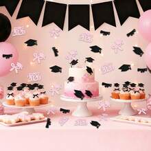 2026 Graduation Confetti 100pcs, Colorful Sequins In Pink And Black, Graduation Decorations, 2026 Graduation Party Desktop Decor, Pink Bow And Graduation Cap Decor, 2026 Graduation Party Supplies - Multicolor - View 4